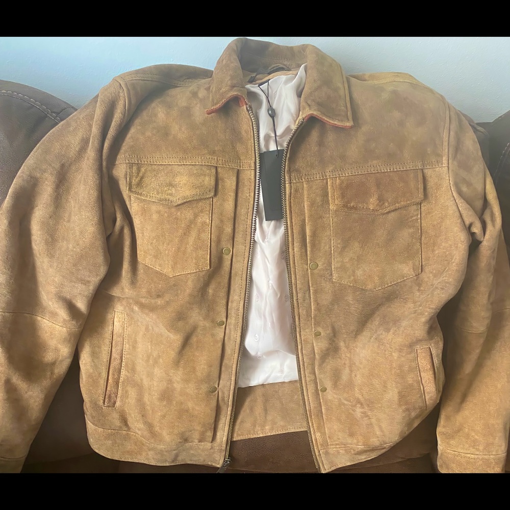 John Varvatos men's suede brown trucker jacket